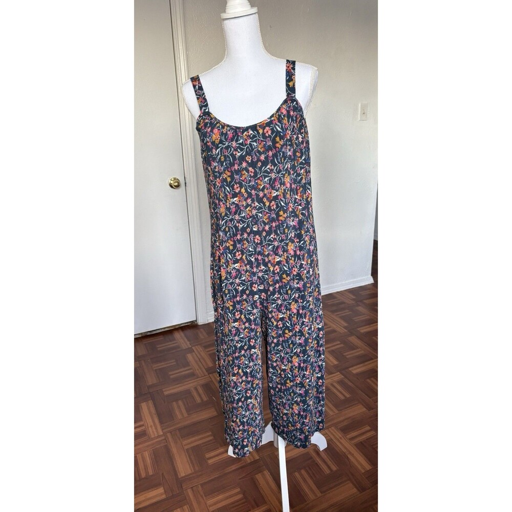 Wild Fable Women's Navy Multicolor Floral Print Wide Leg Jumpsuit Size Medium